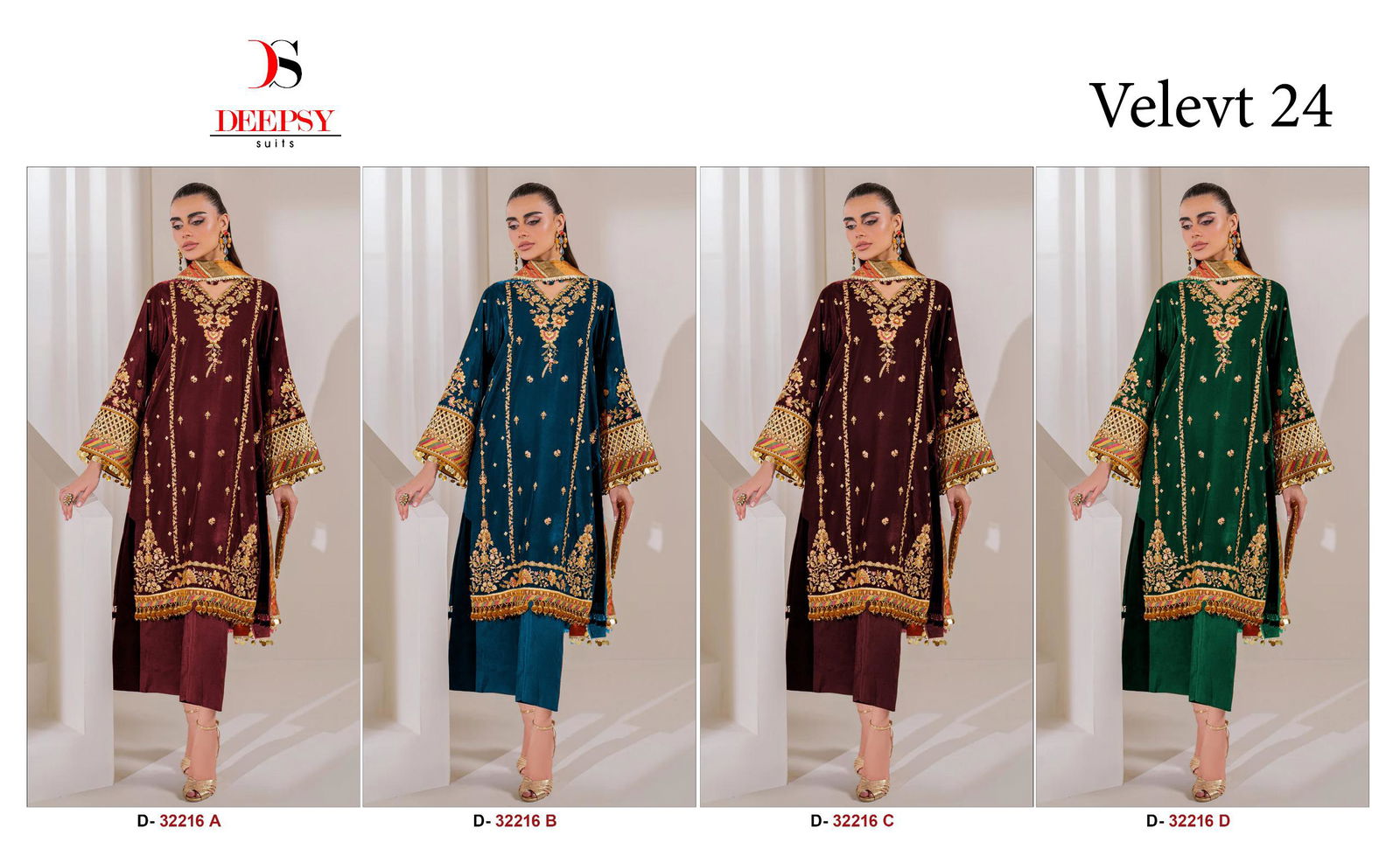 32216 A To D Velvet 24 By Deepsy Suits Velvet Embroidery Pakistani Suits Wholesale Online